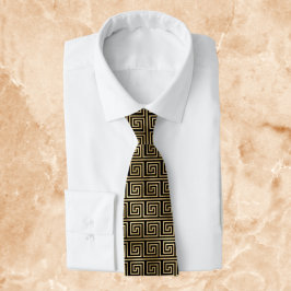 Gravata Padrão-chave grego preto e Dourado
