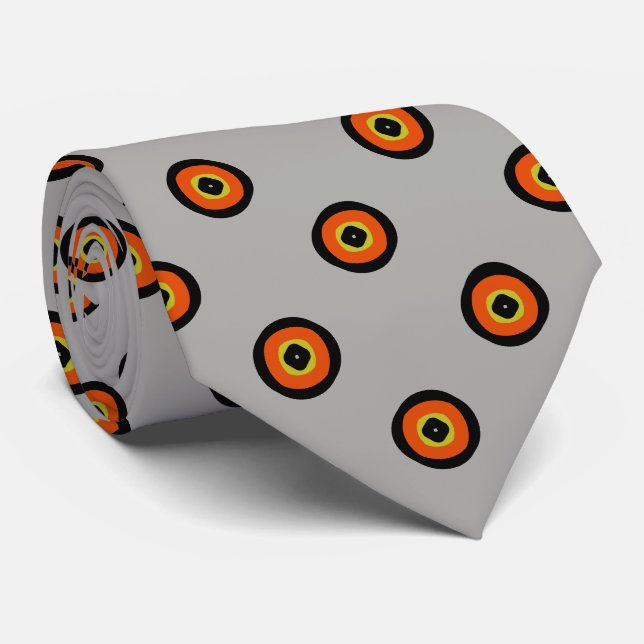 Gravata Padrão Circular Verde Preto Laranja (Rolled)