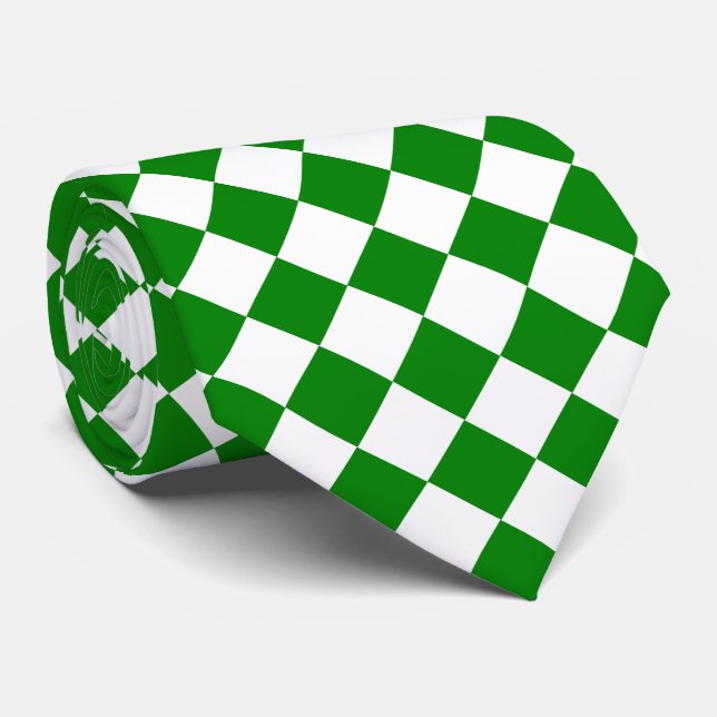 Gravata Padrão Clássico de Chevron Verde e Branco Ousado (Rolled)