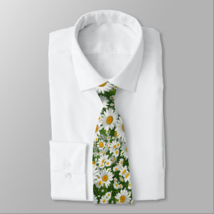 Gravata Padrão clássico de margaridas campos florais branc