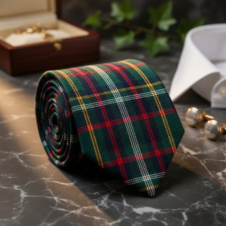 Gravata Padrão Clássico de Xadrez Escocês Verde e Vermelho