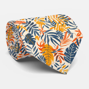 Gravata Padrão colorido de folhas tropicais em forma de fo