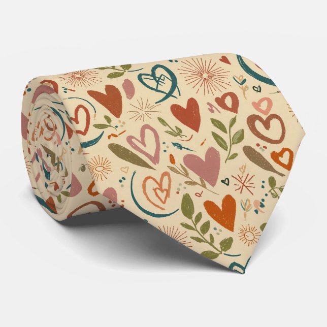 Gravata Padrão contínuo de Corações de São Valentão Boho A (Rolled)