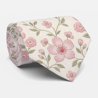 Gravata Padrão contínuo de creme floral rosa com verde sua