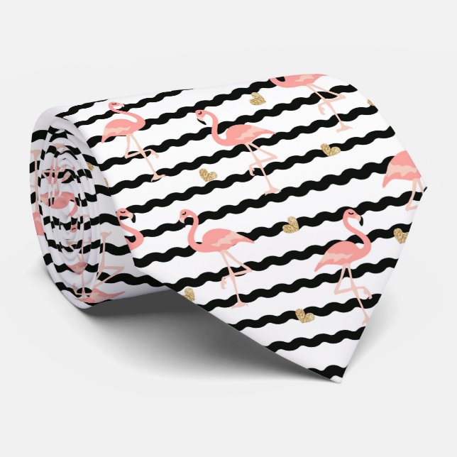 Gravata Padrão contínuo de flamingo rosa fofo (Rolled)