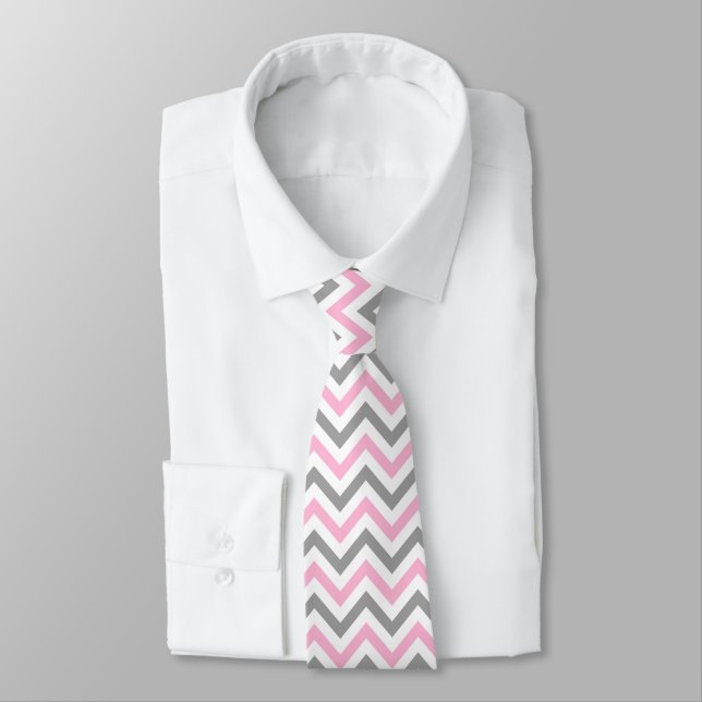 Gravata Padrão Cor-de-rosa, Cinza-k Wht Grande Chevron Zig (Amarrado)