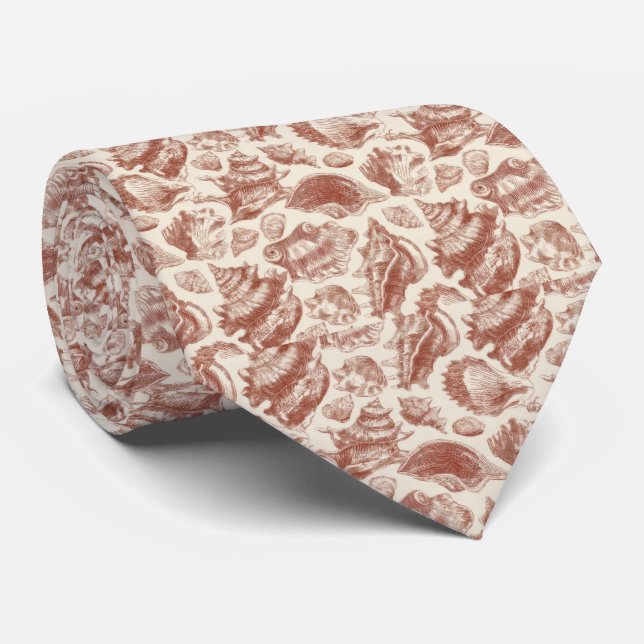 Gravata Padrão Costeiro Toile de Conchas Antigas (4) (Rolled)