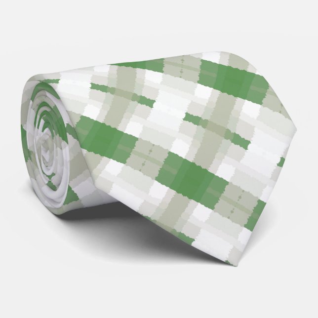 Gravata Padrão de Abstrato branca da Cinza verde (Rolled)