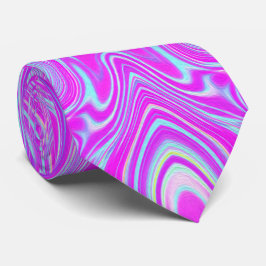 Gravata Padrão de Abstrato de cor rosa quente e azul-aqua