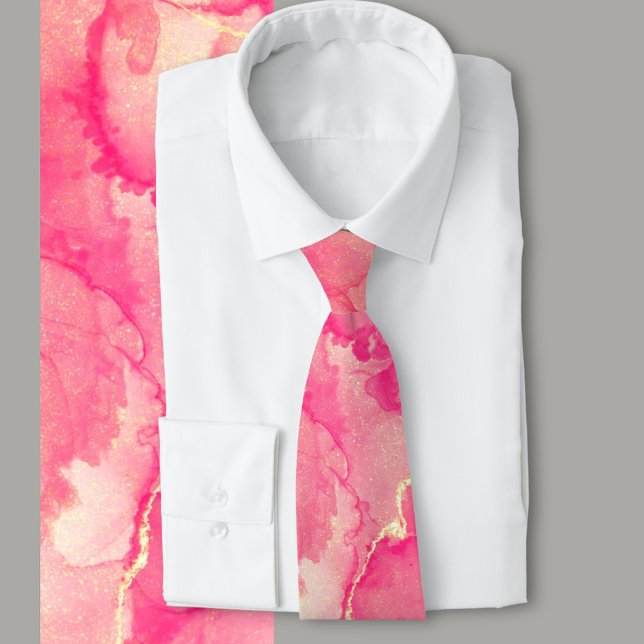 Gravata Padrão de Abstrato de mármore rosa e Dourado (Luxurious inky abstract pink with gold touches. Perfect for a garden wedding or pink and gold theme )