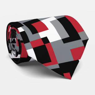 Gravata Padrão de Abstrato vermelho, Cinza, preto e branco