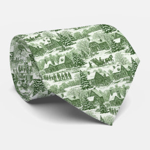 Gravata Padrão de Aldeia de Natal Vintage Verde Toile
