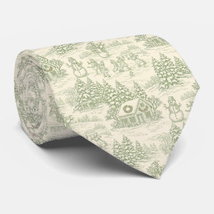 Gravata Padrão de Aldeia de Natal Vintage Verde Toile (5)