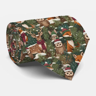 Gravata Padrão de Animais de Natal no Bosque – 3 Inverno F