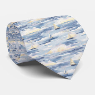 Gravata Padrão de aquarela do oceano com veleiros sonhador