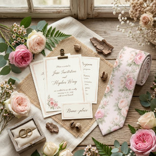 Gravata Padrão de Aquarela Marfim com Florais Pastel