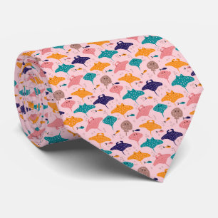 Gravata Padrão de arraia rosa fofa e peixe raia manta