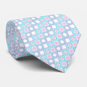 Gravata Padrão de Arte Azul Água Turquesa Rosa Claro Branc