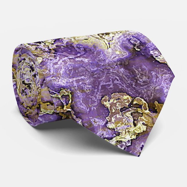 Gravata Padrão de Arte em Mármore de Ágata Violeta Roxo Ch (Rolled)