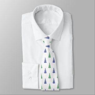 Gravata Padrão de Árvore de Cor de Água Azul e Verde