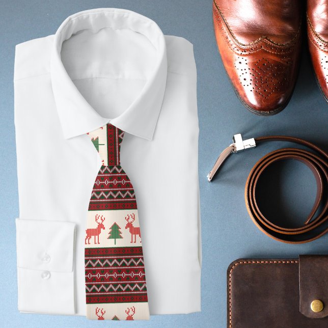 Gravata Padrão de Árvore de Natal de Reindeer Knited | Fer (Criador carregado)