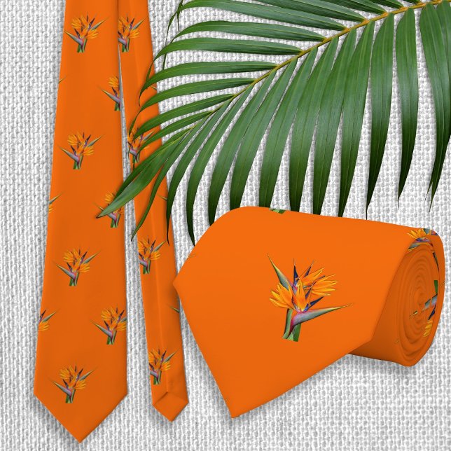 Gravata Padrão de Ave do Paraíso de Casamento Laranja (Criador carregado)