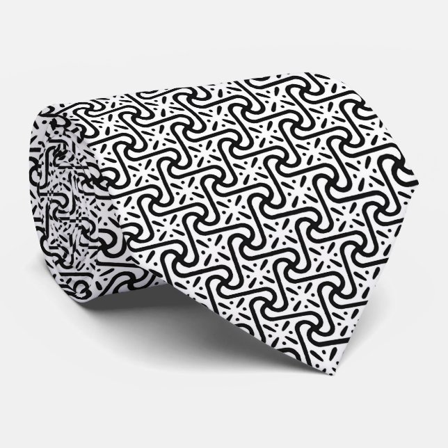 Gravata Padrão de azulejo egípcio, preto e branco (Rolled)