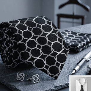 Gravata Padrão de Azulejo Marroquino Preto Prateado Modern