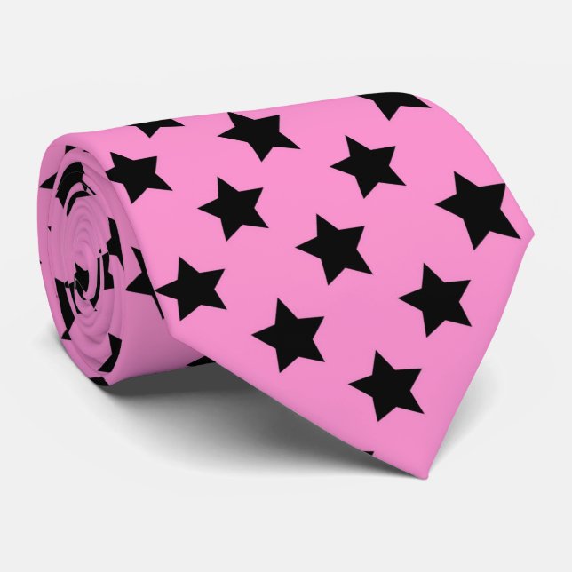 Gravata Padrão de azulejos de estrela preta rosa (Rolled)