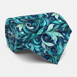Gravata Padrão de azulejos florais em azul-turquesa elegan