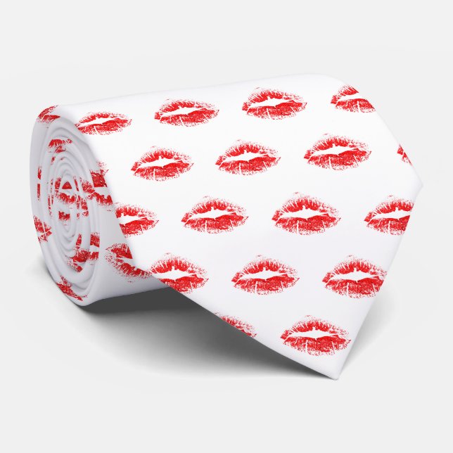 Gravata Padrão de Beijo com Batom Vermelho (Rolled)