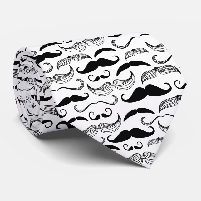 Gravata Padrão de bigode preto e branco (Rolled)
