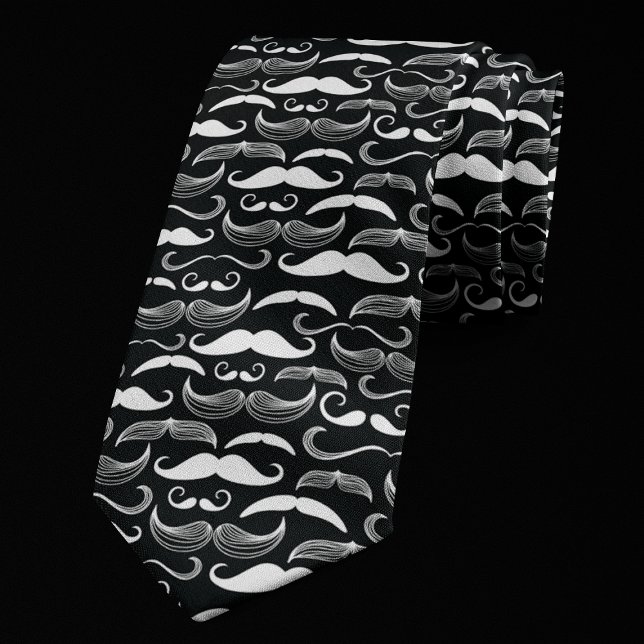 Gravata Padrão de Bigode Preto e Branco Trendy Hipster (Criador carregado)