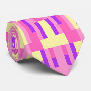 Gravata Padrão de Bloco Geométrico Pixel Rosa Pastel Roxo