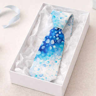Gravata Padrão de Bolha de Aquarela Azul Oceano Moderno