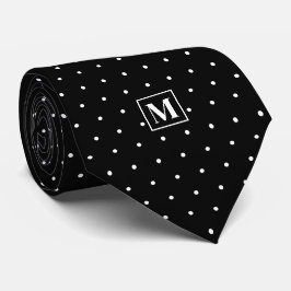 Gravata Padrão de Bolinhas Preto e Branco Monograma