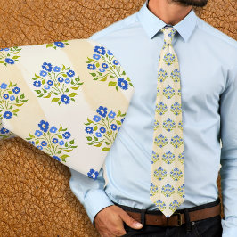 Gravata Padrão de Buquê de Astor Azul Floral Pintado à Mão