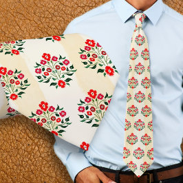 Gravata Padrão de Buquê de Astor Vermelho Floral Pintado à