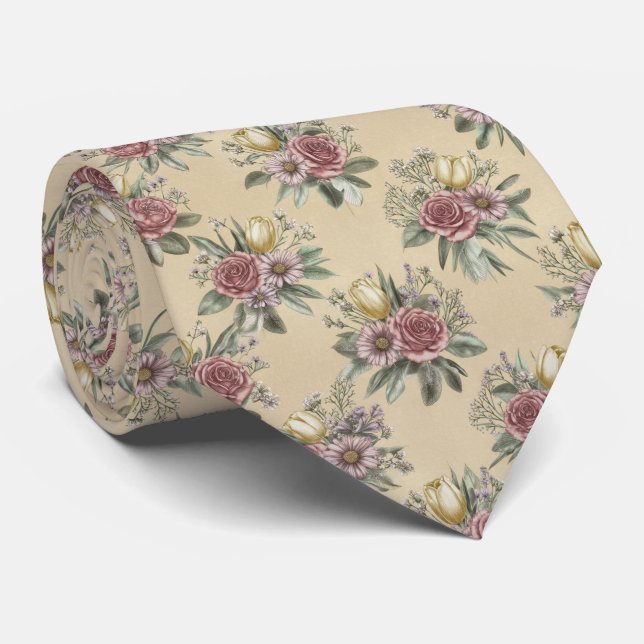 Gravata Padrão de Buquê Floral Vintage (Rolled)