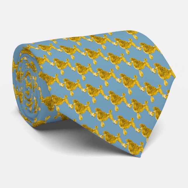 Gravata Padrão de Cachorro Azul e Dourado Elegante (Rolled)