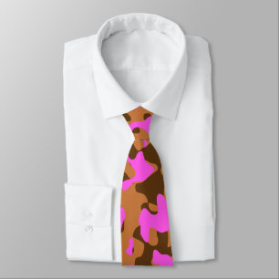 Gravata Padrão de Camuflagem em Tom, Rosa e Castanho