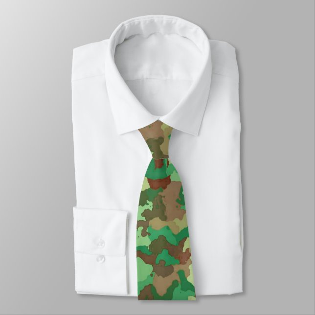 Gravata Padrão de Camuflagem, Verde, Marrom e Banho (Amarrado)