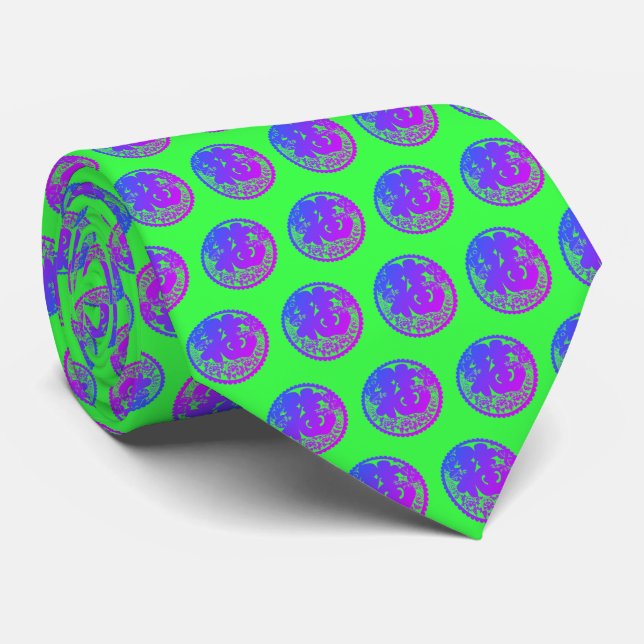 Gravata Padrão de Caractere Chinês Verde Roxo (Rolled)