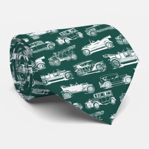 Gravata Padrão de Carro vintage Branco Emerald Green do An