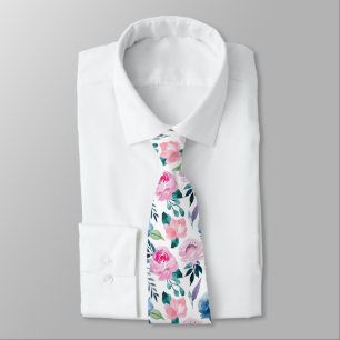 Gravata Padrão de Casamento de Rosas de Aquarela Elegante