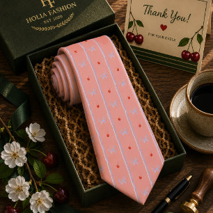 Gravata Padrão de Cereja Doce Vermelha Kawaii