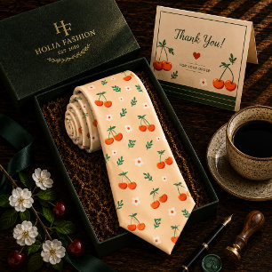 Gravata Padrão de Cereja Doce Vermelho Kawaii