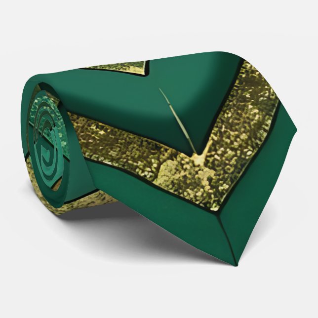 Gravata Padrão de Chevron Dourado Verde Elegante (Rolled)