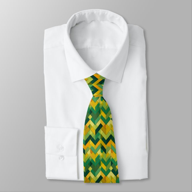 Gravata Padrão de chevron verde e amarelo  (Amarrado)