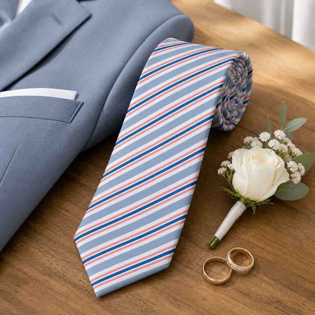Gravata Padrão de Cinza Azul Clássico Blush Pink Stripes (Criador carregado)
